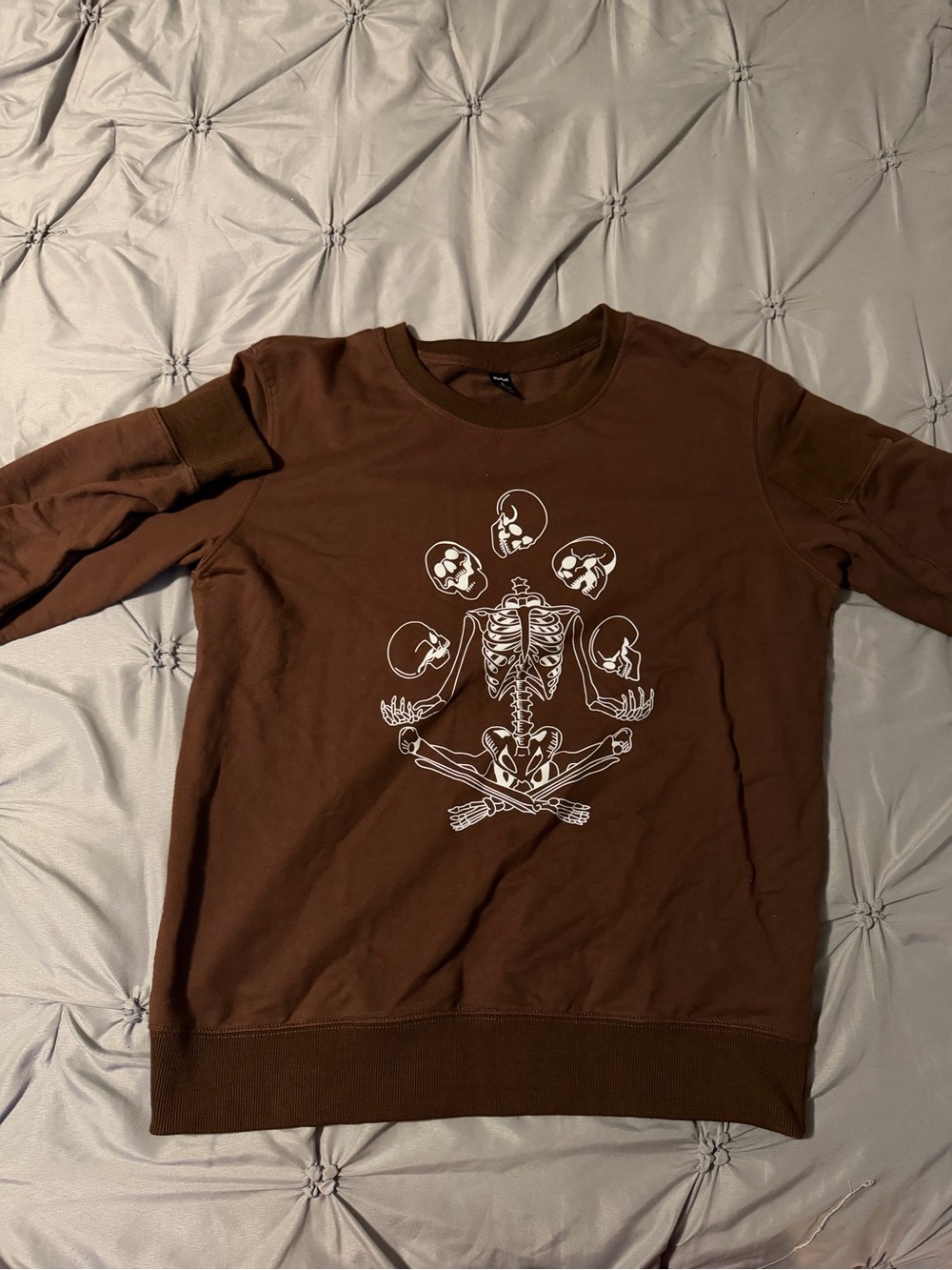 ROMWE Brown Crewneck Sweatshirt with White Skeleton Graphic
